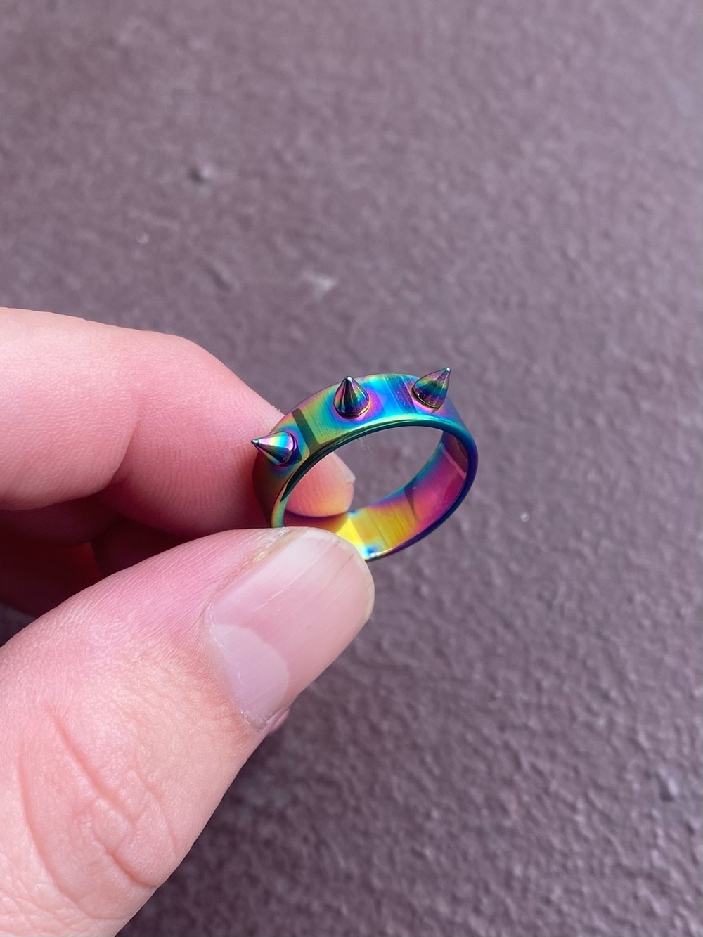 Iridescent / Rainbow Stainless Steel Goth Punk Rock Style Ring Size 6